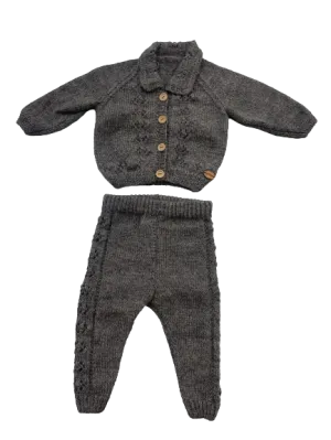 0-3M Grey Alpaca Cardigan   Pants Set | Ida & Ish