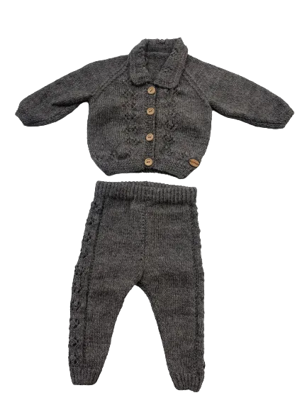 0-3M Grey Alpaca Cardigan   Pants Set | Ida & Ish