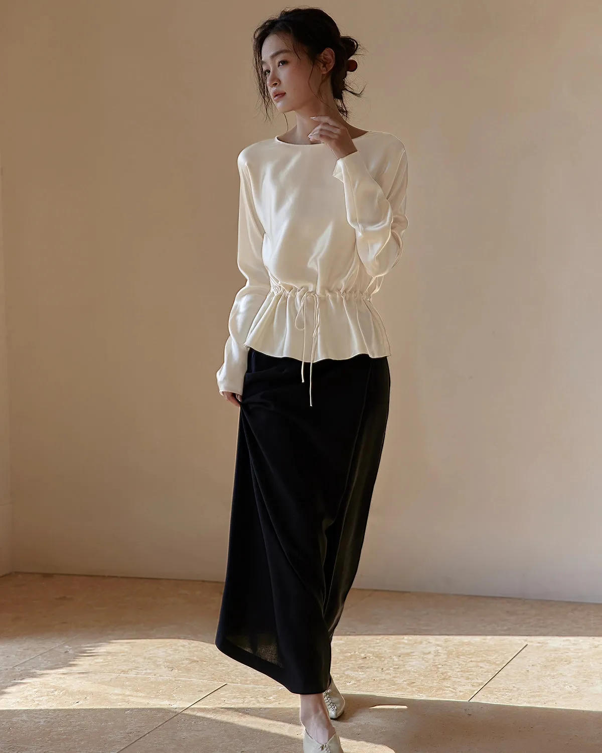 30 Momme Drawstring Waist Silk Blouse