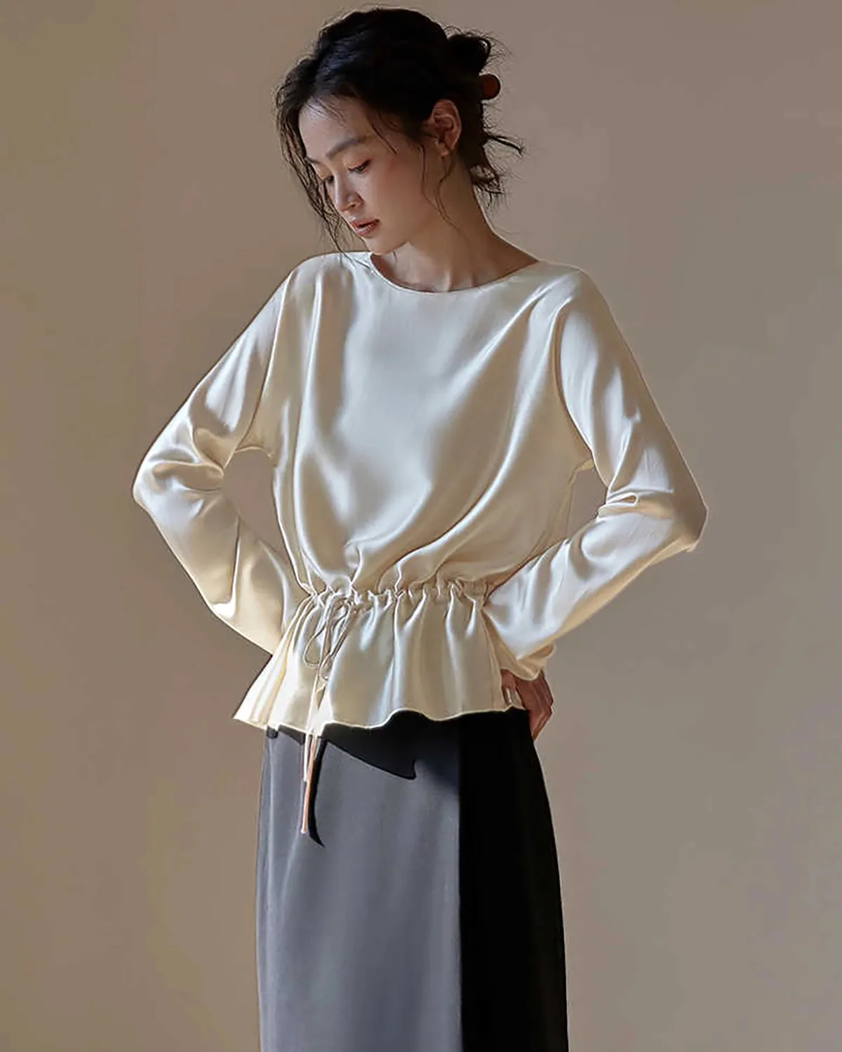 30 Momme Drawstring Waist Silk Blouse