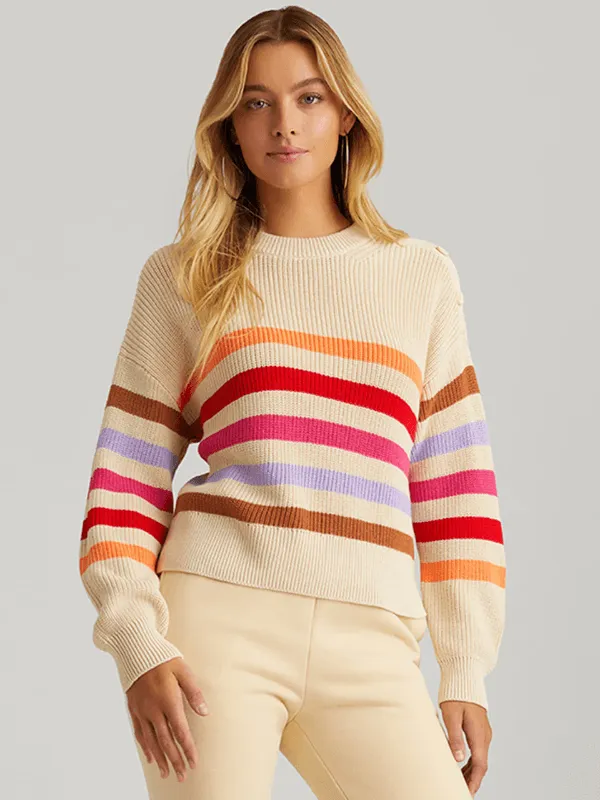 525 Ida: Stripe Button Shoulder Pullover