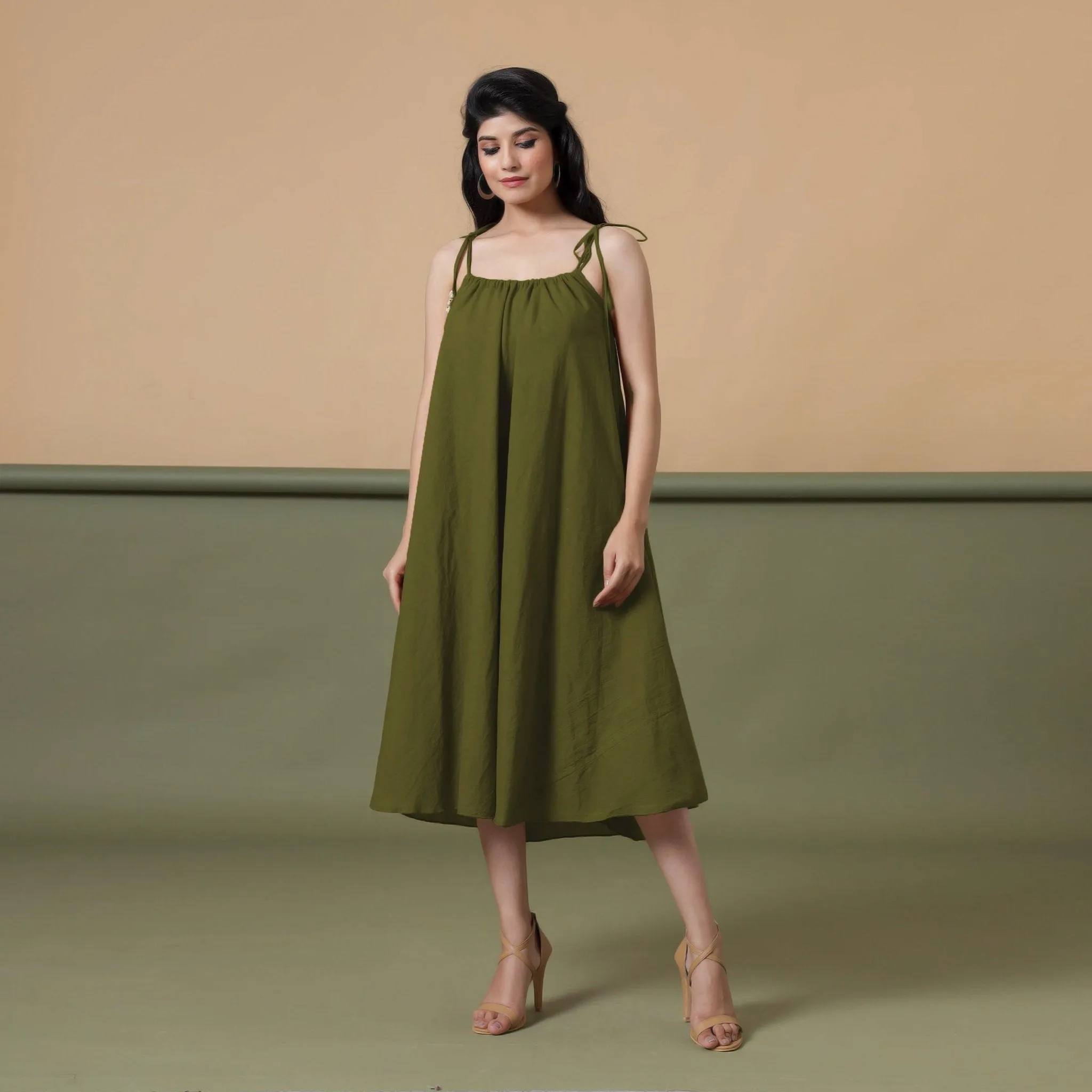 6-Way Convertible Moss Green Tie-Dye Cotton Skirt Dress