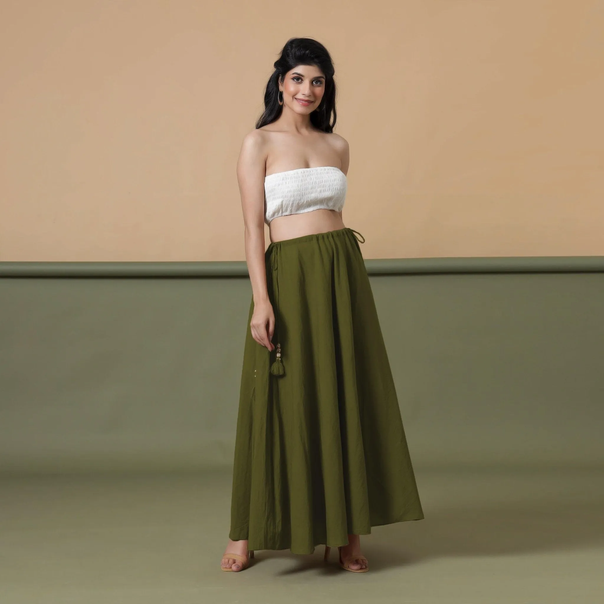 6-Way Convertible Moss Green Tie-Dye Cotton Skirt Dress