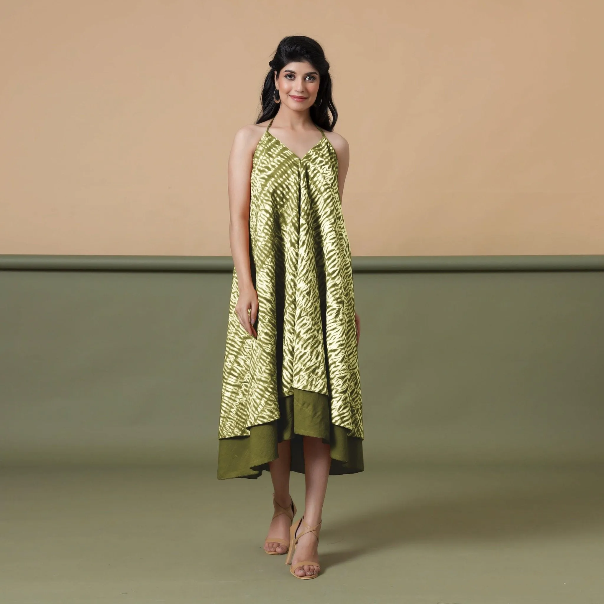 6-Way Convertible Moss Green Tie-Dye Cotton Skirt Dress