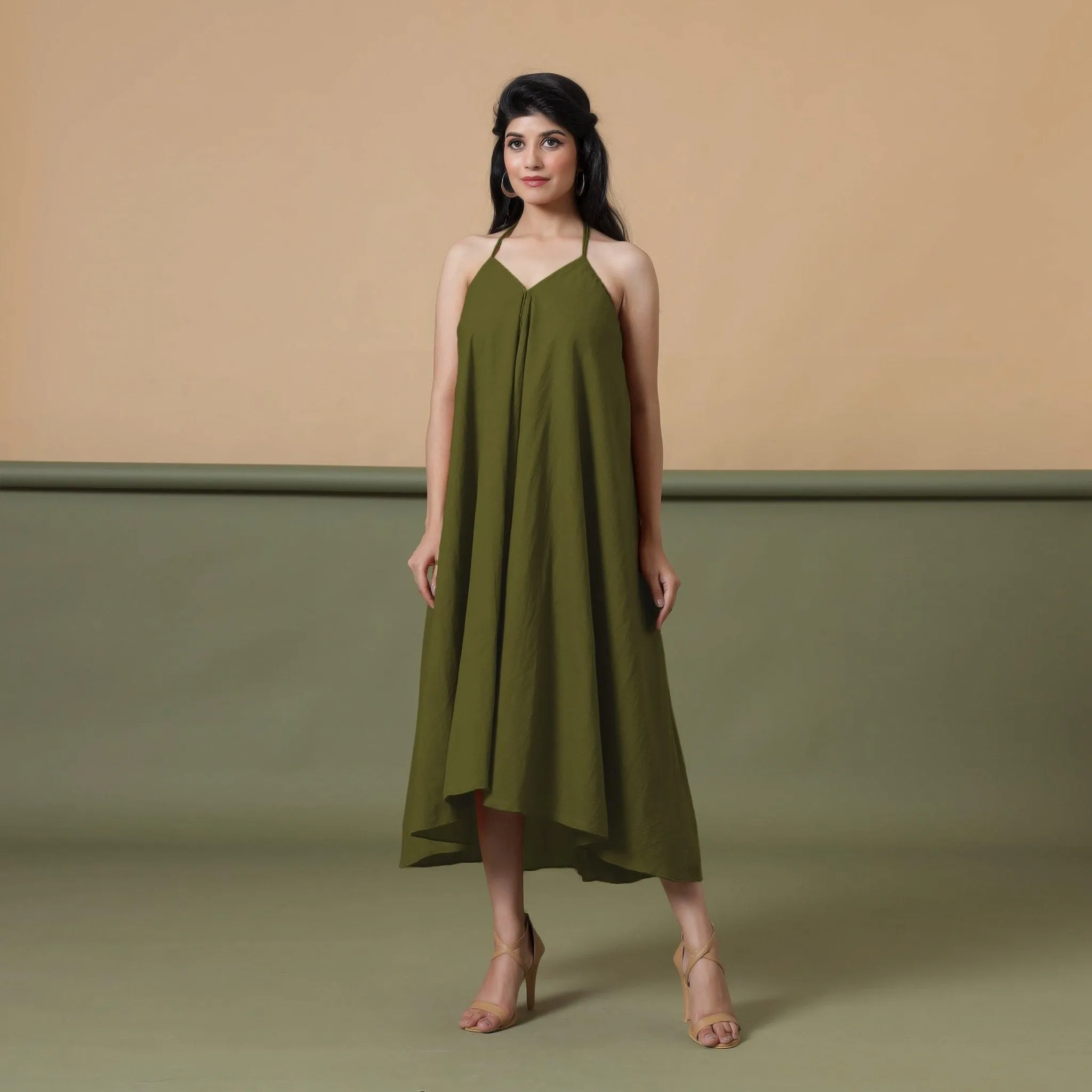 6-Way Convertible Moss Green Tie-Dye Cotton Skirt Dress