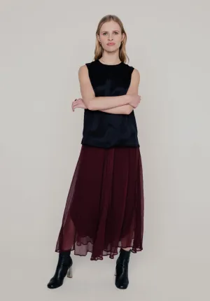 Angelica Georgette Midi Skirt In Burgundy