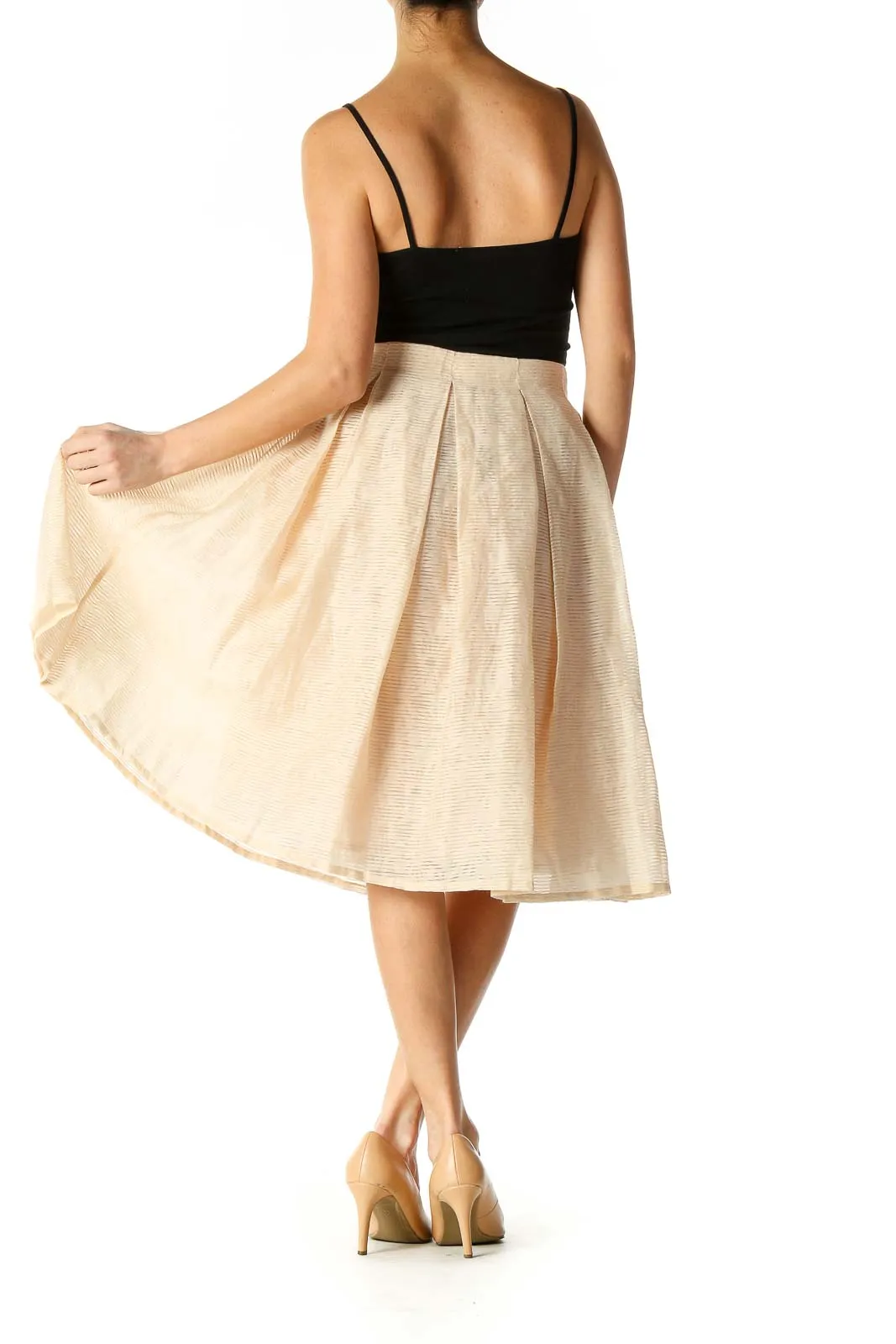 Beige Texture Chic Pleated Skirt