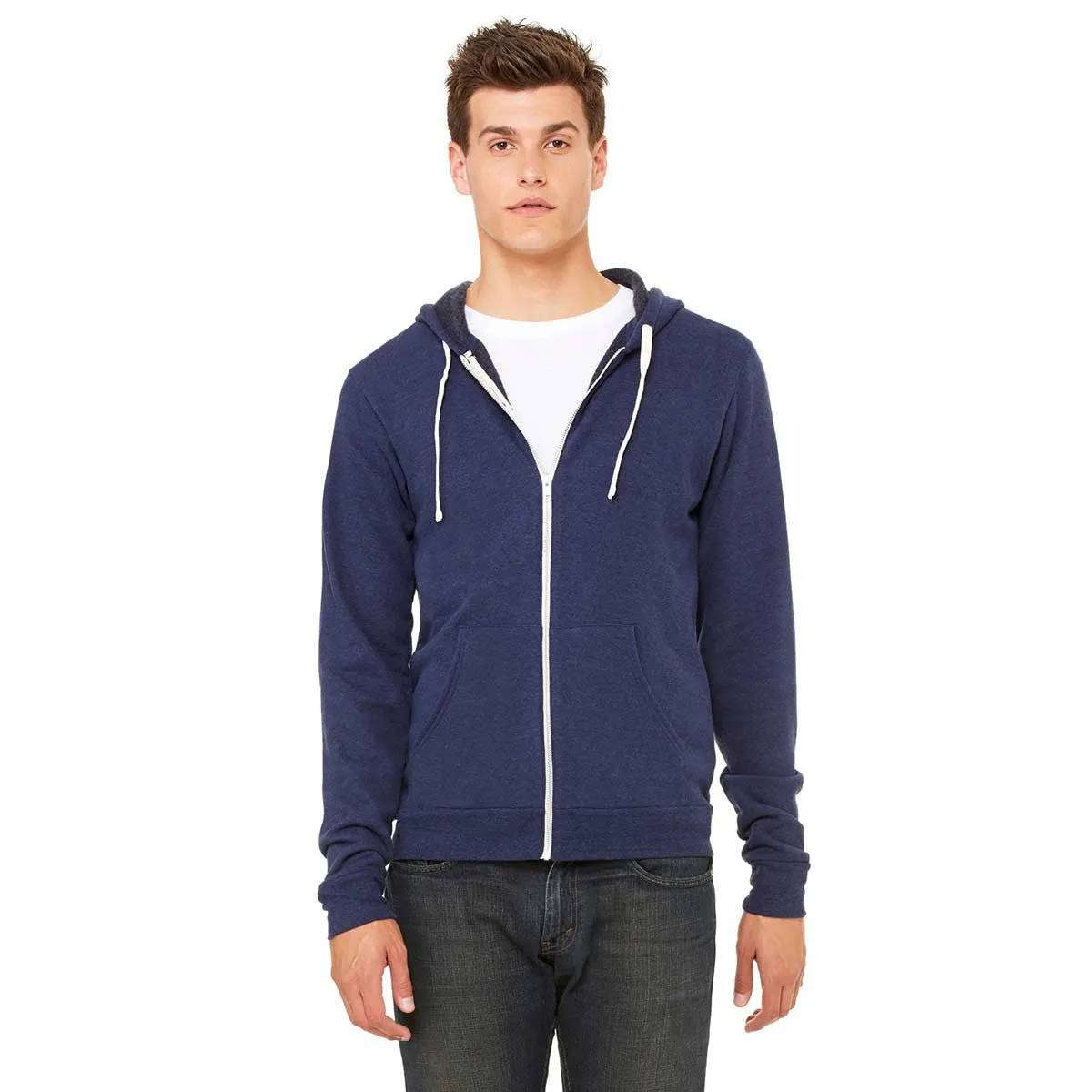 Bella   Canvas Unisex Navy Triblend Sponge Fleece Full-Zip Hoodie