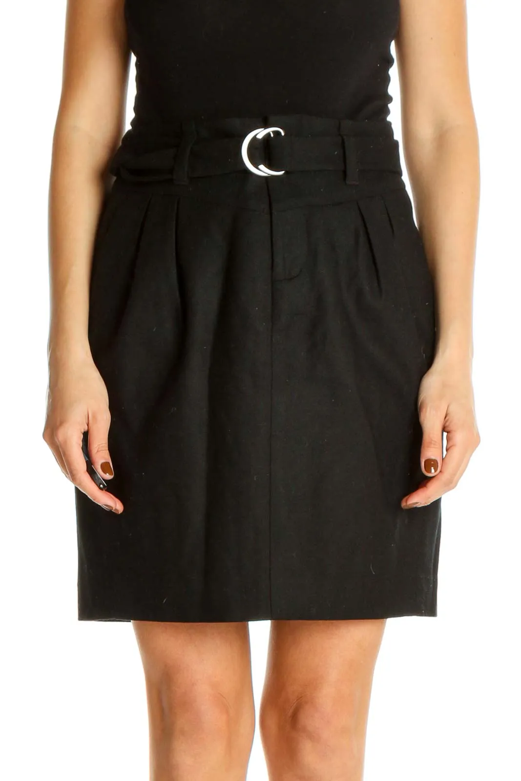 Black Belted Chic Pencil Skirt