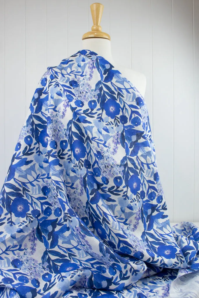 Blue Blooms Printed Linen