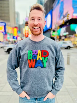 Broadway Chenille Embroidered Gray Crewneck Sweatshirt