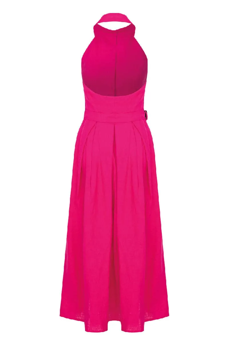 CARRIE BERRY PINK LINEN MAXI DRESS