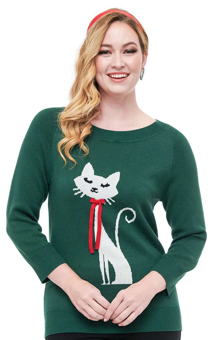 Cat Bow Sweater by Unique Vintage