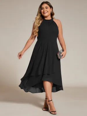 Chic Lila | Flowy Plus Size Halter Neck Chiffon Midi Wedding Guest Dress