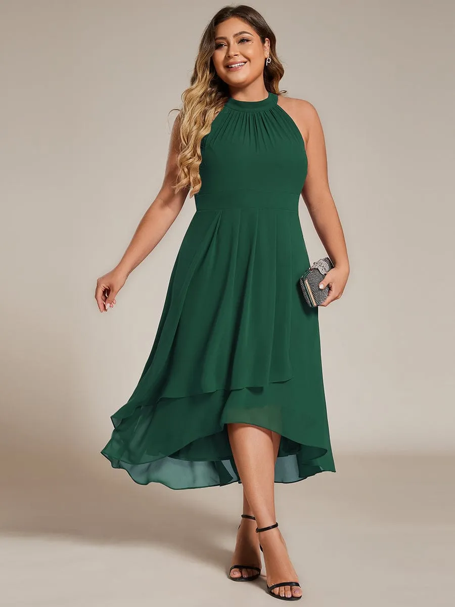 Chic Lila | Flowy Plus Size Halter Neck Chiffon Midi Wedding Guest Dress