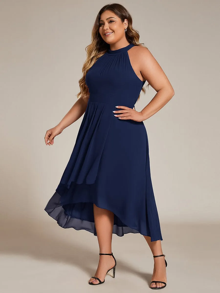 Chic Lila | Flowy Plus Size Halter Neck Chiffon Midi Wedding Guest Dress