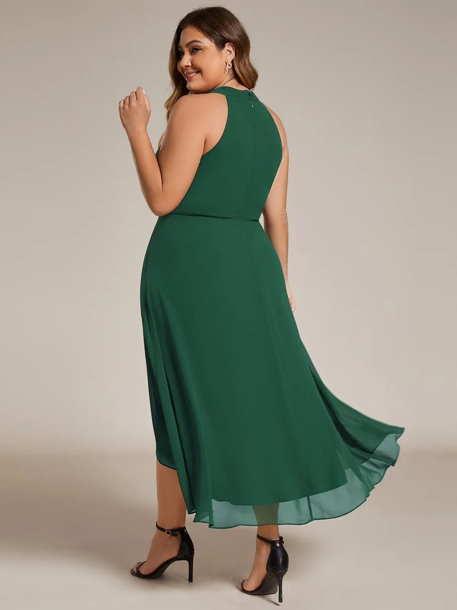 Chic Lila | Flowy Plus Size Halter Neck Chiffon Midi Wedding Guest Dress