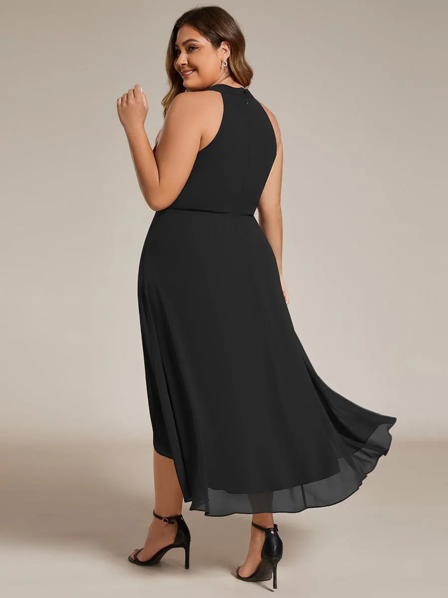 Chic Lila | Flowy Plus Size Halter Neck Chiffon Midi Wedding Guest Dress