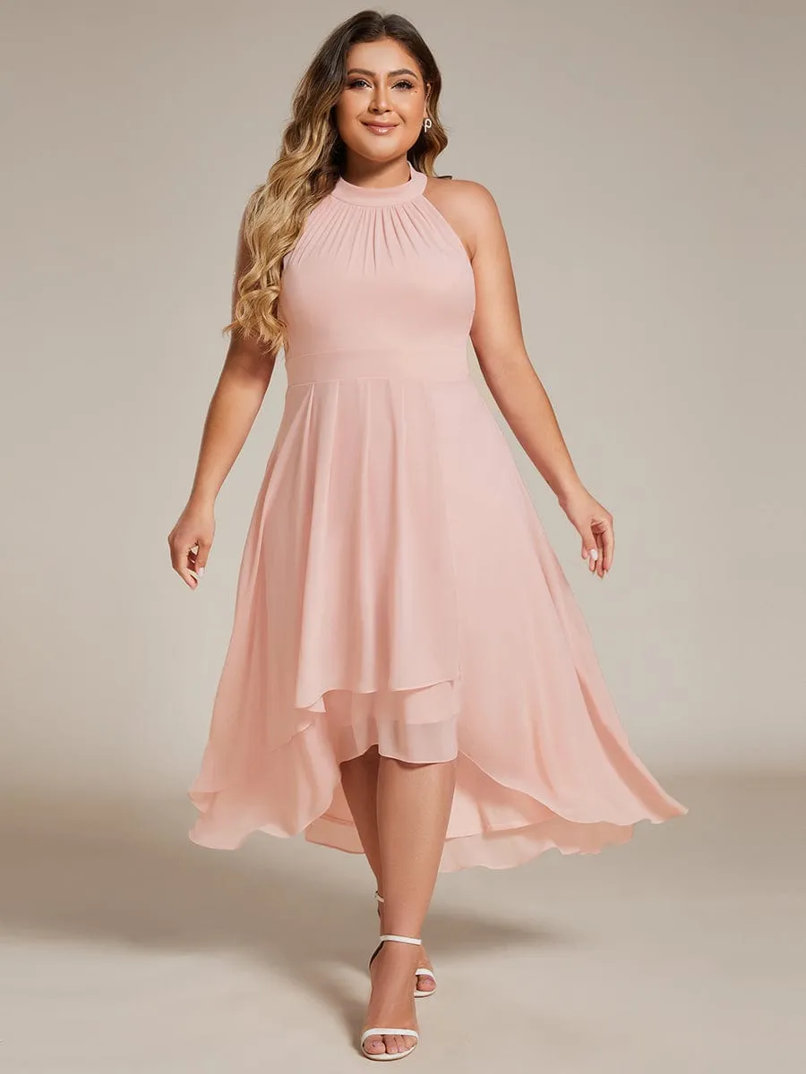 Chic Lila | Flowy Plus Size Halter Neck Chiffon Midi Wedding Guest Dress