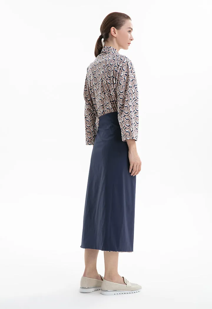 Choice Wrap Skirt With Tie Up Waist Beige-Print