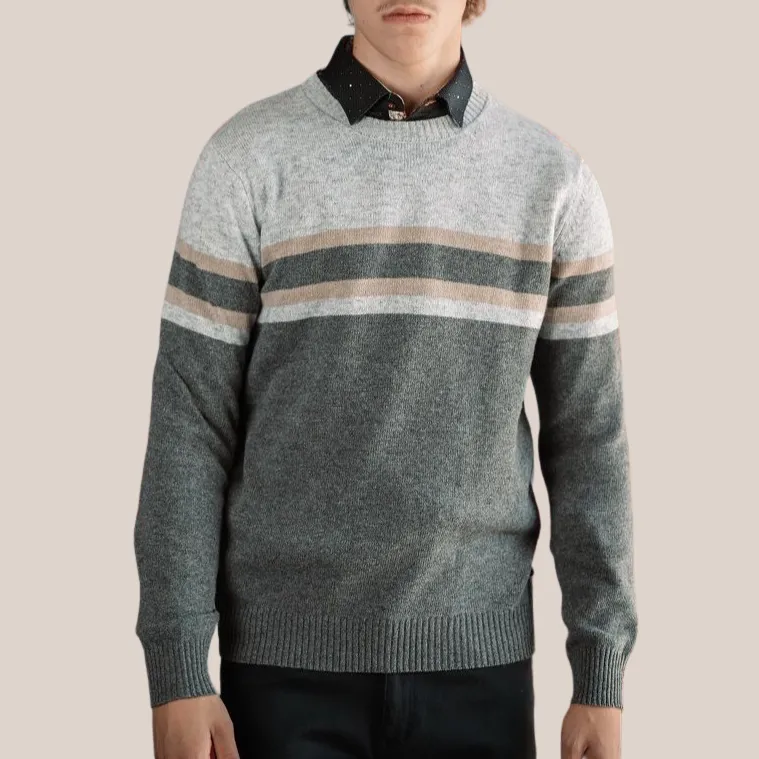 Colour Block Crew Neck Sweater - Grey