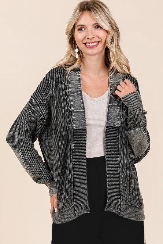 Contrast Mineral Wash Elbow Patch Cardigans - 2 Colors!