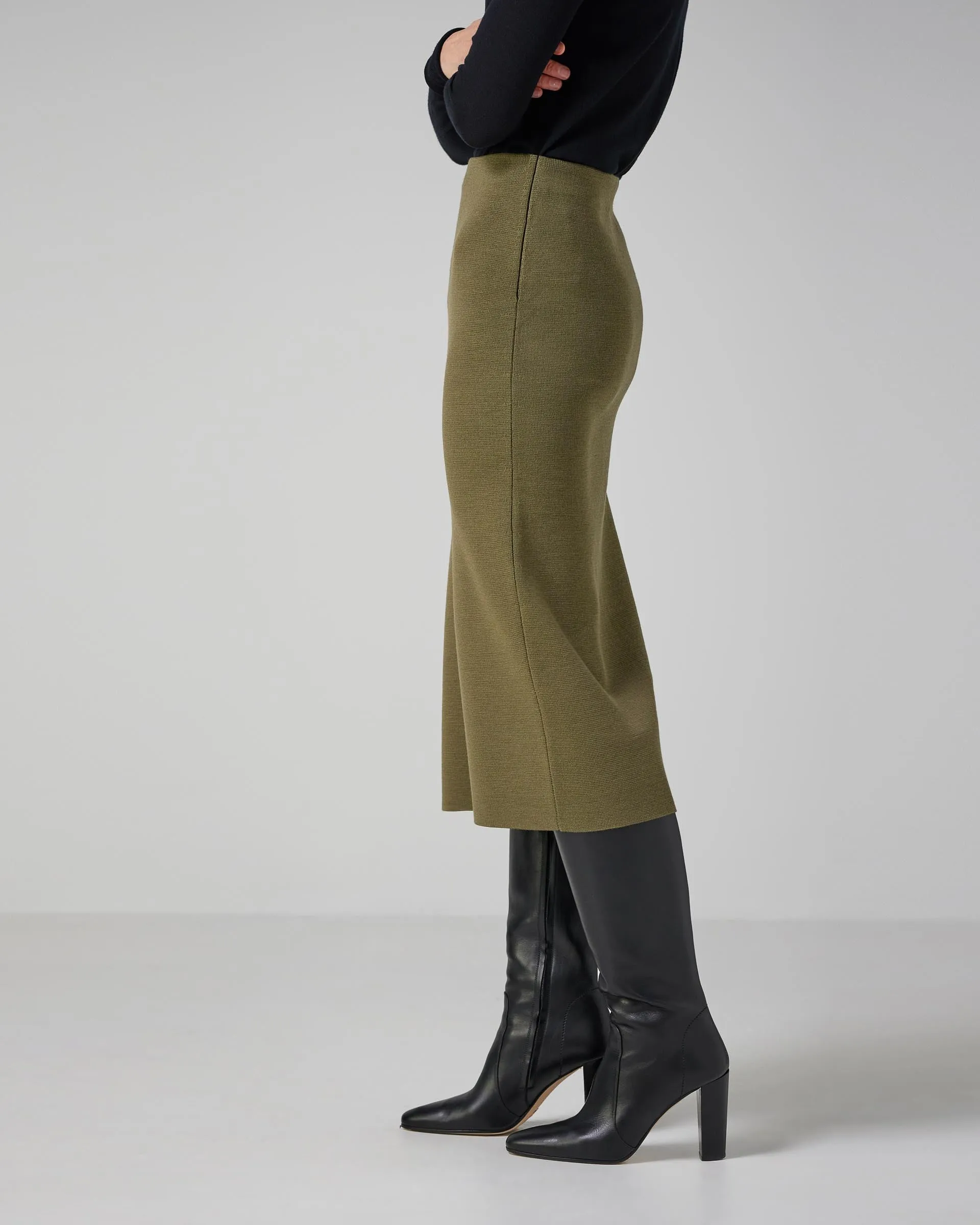 Daphne Skirt in Merino Wool, Army Green