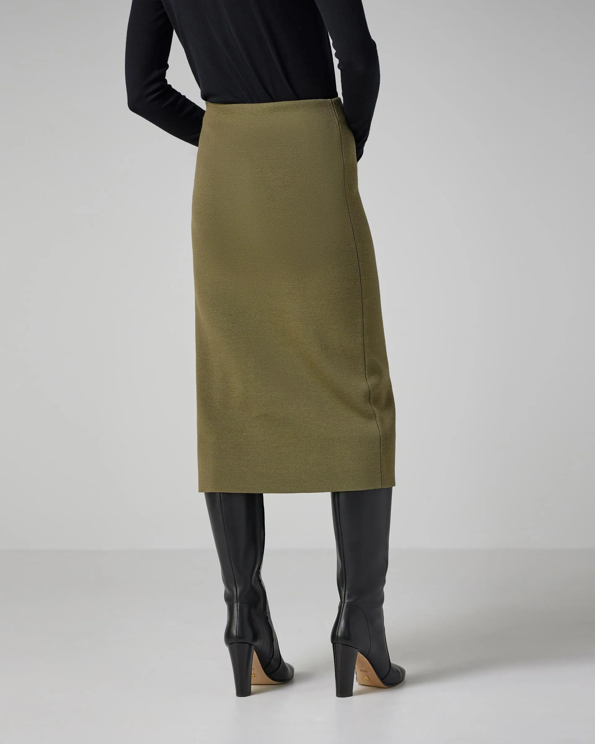 Daphne Skirt in Merino Wool, Army Green