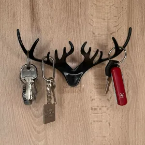 Deer Head Hanging Hook Unique Antler Wall Mount for Coats & Keys (Single Piece)