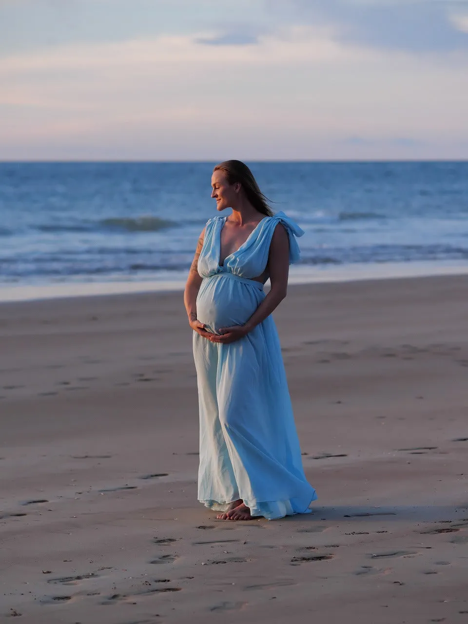 Dress Hire - Maternity Photoshoot Dresses - Vneck Blue Dress - DAY RENTAL