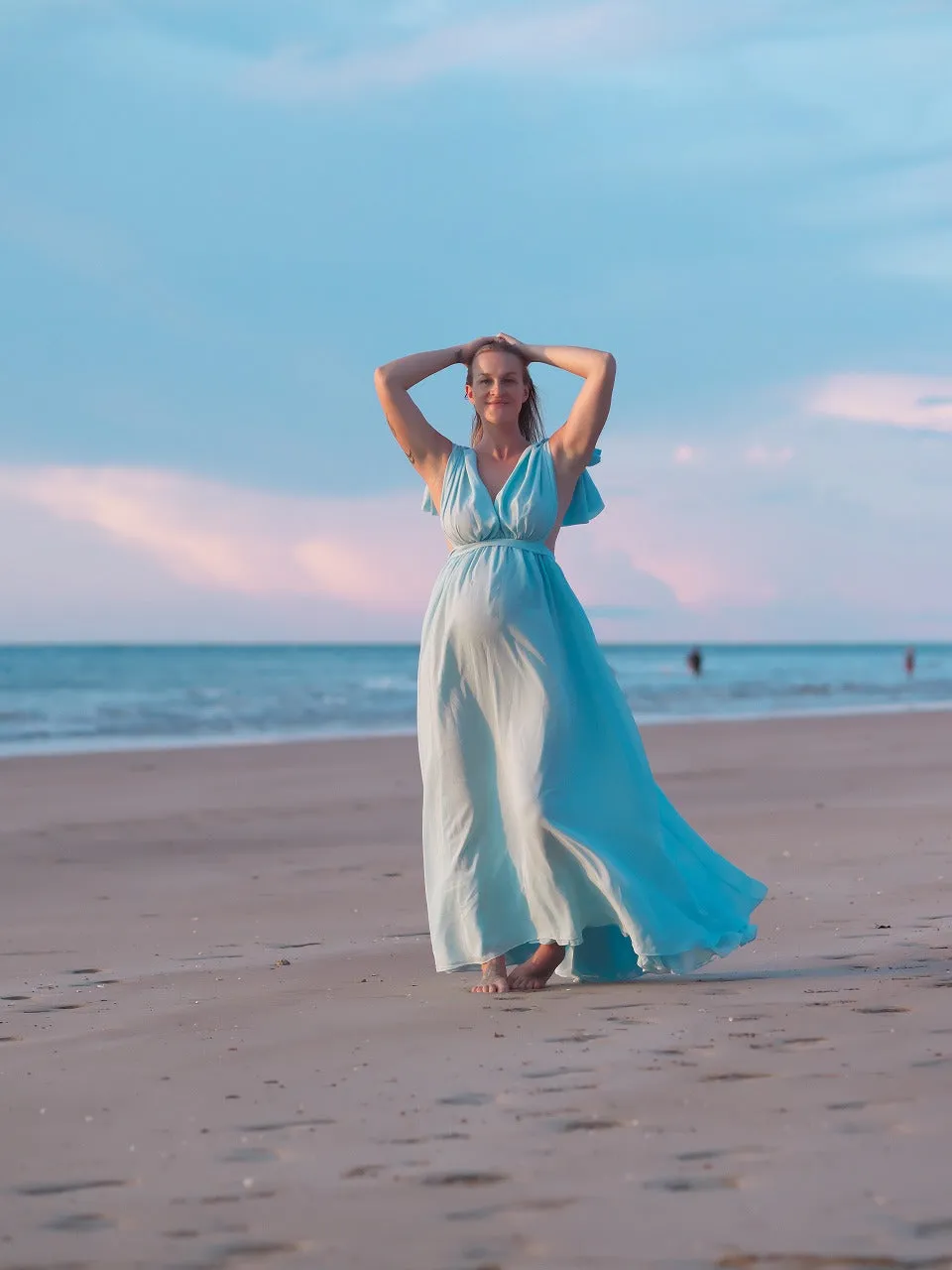 Dress Hire - Maternity Photoshoot Dresses - Vneck Blue Dress - DAY RENTAL