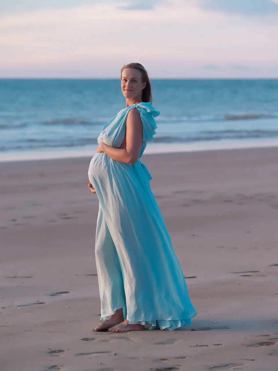 Dress Hire - Maternity Photoshoot Dresses - Vneck Blue Dress - DAY RENTAL