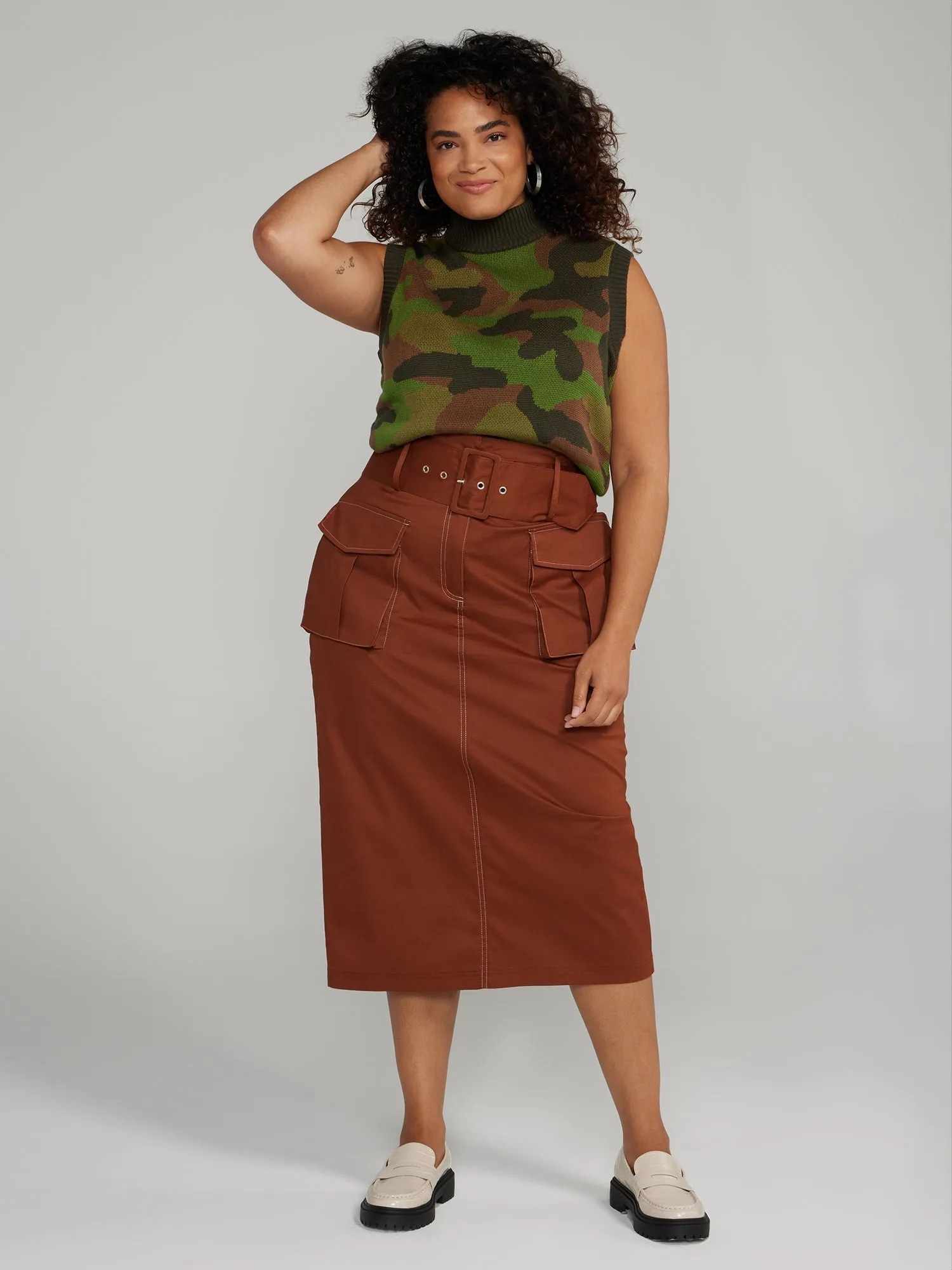 Fashion To Figure - Belted Cargo Midi Skirt