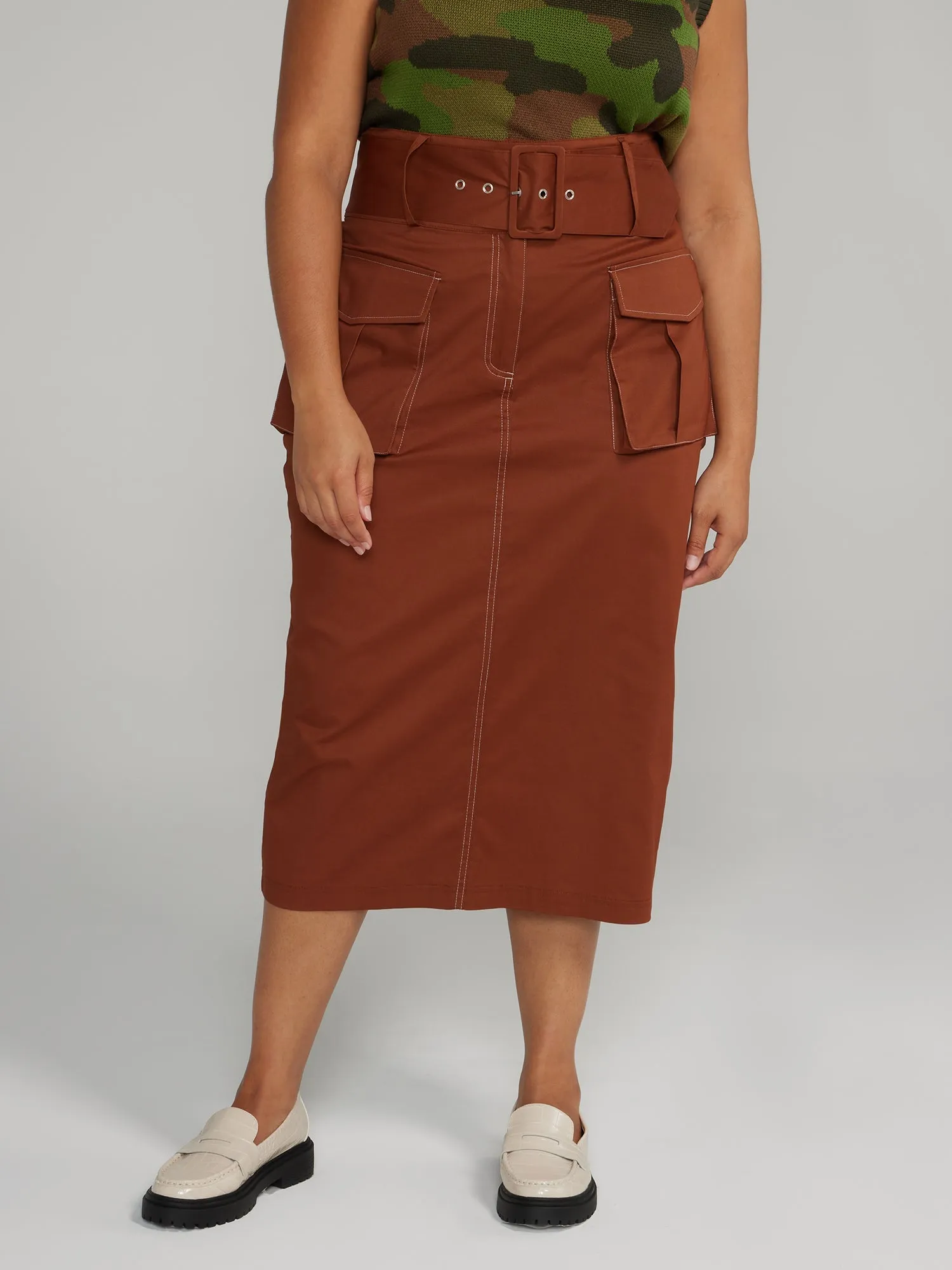 Fashion To Figure - Belted Cargo Midi Skirt