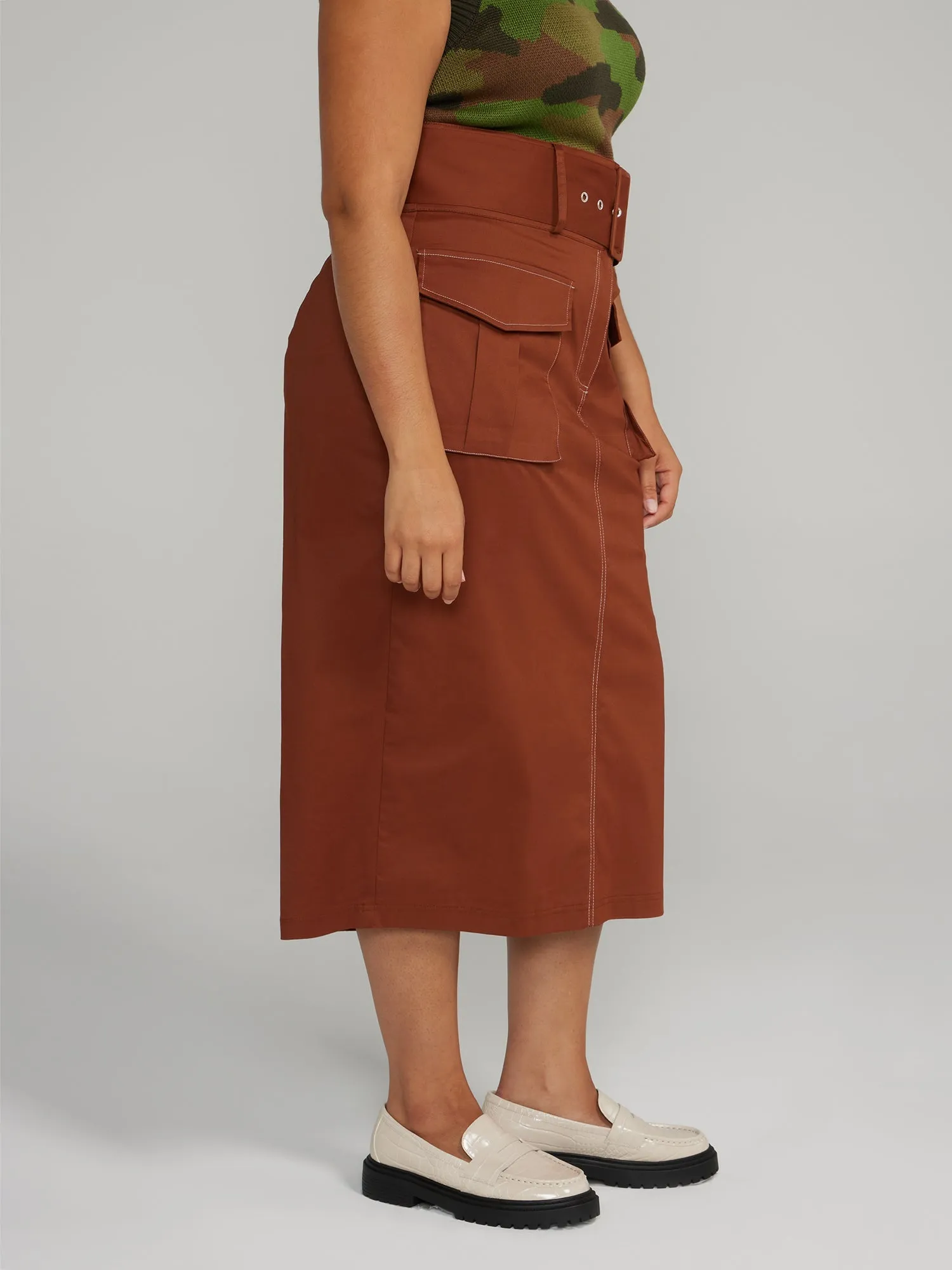 Fashion To Figure - Belted Cargo Midi Skirt