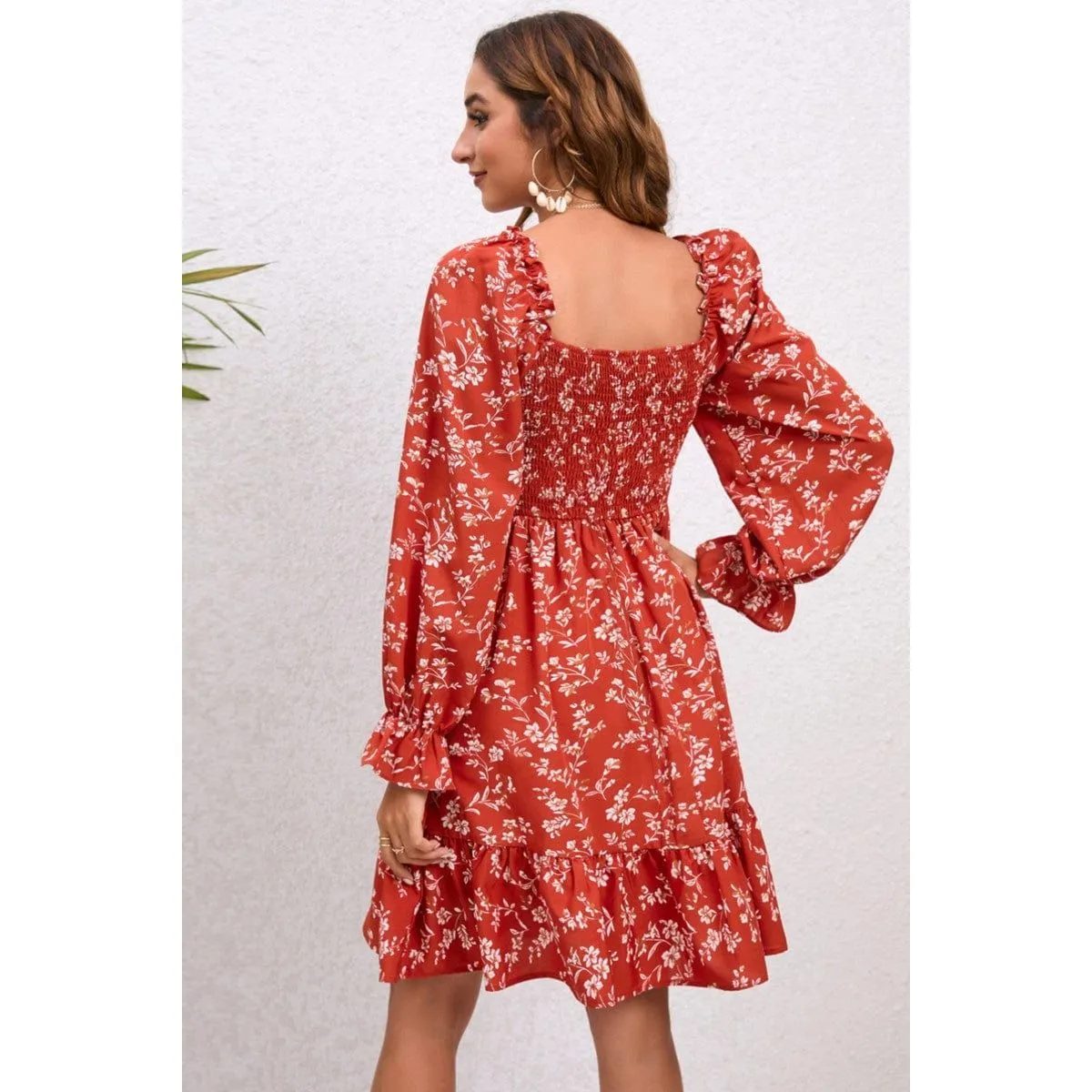 Floral Long Sleeve Smocked Dress