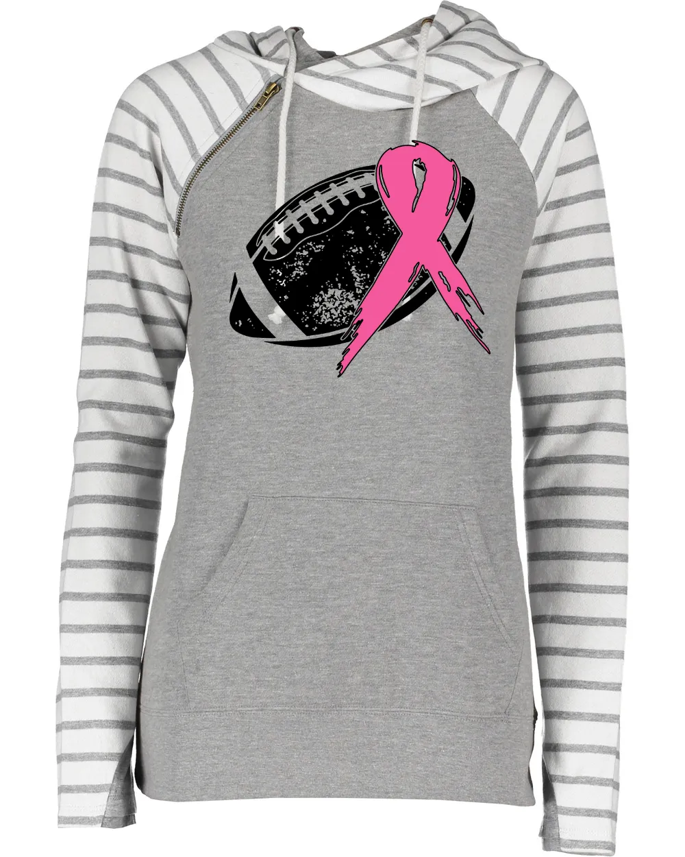 Football Ribbon Pink Out Tackle Cancer Football Cowl Double Hood Top