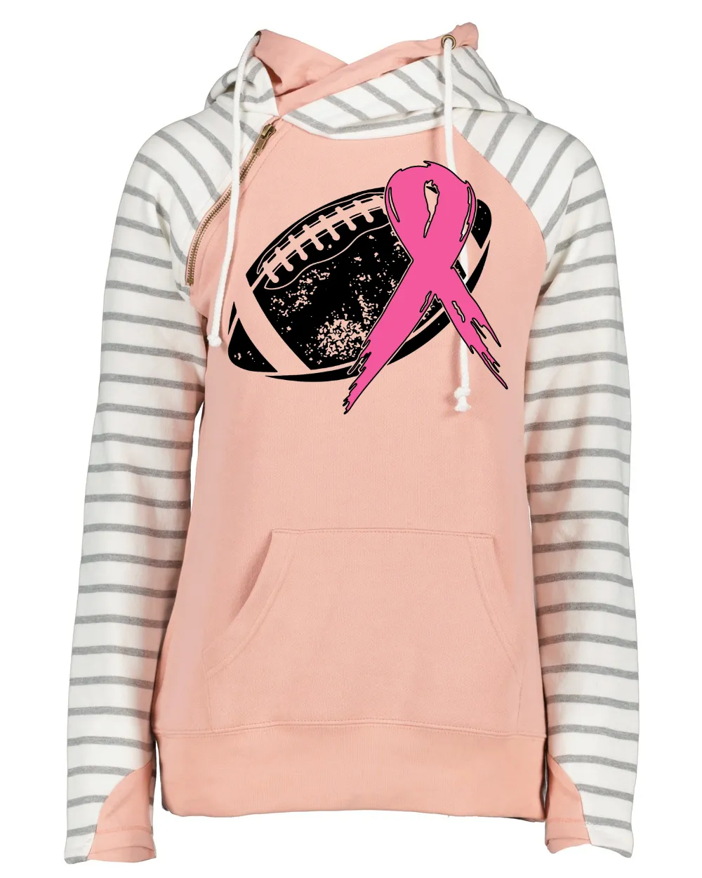 Football Ribbon Pink Out Tackle Cancer Football Cowl Double Hood Top