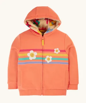 Frugi Ted Fleece Lined Hoody - Cantaloupe/Rainbow