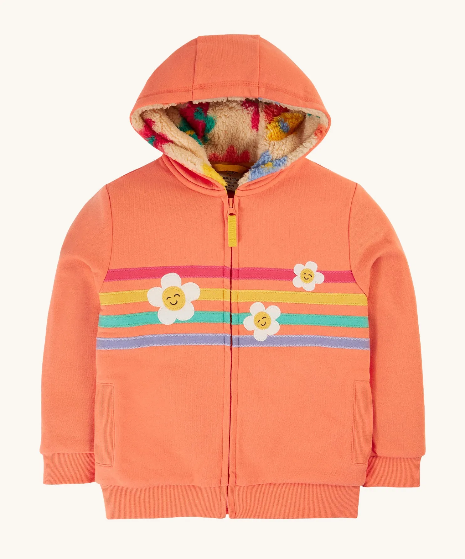 Frugi Ted Fleece Lined Hoody - Cantaloupe/Rainbow