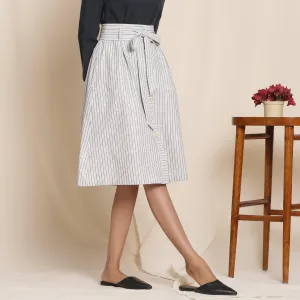 Grey 100% Cotton Striped High-Rise Paperbag Skirt