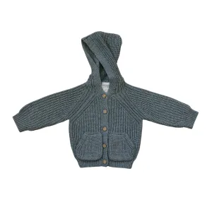 Grey Hooded Knit Cardigan