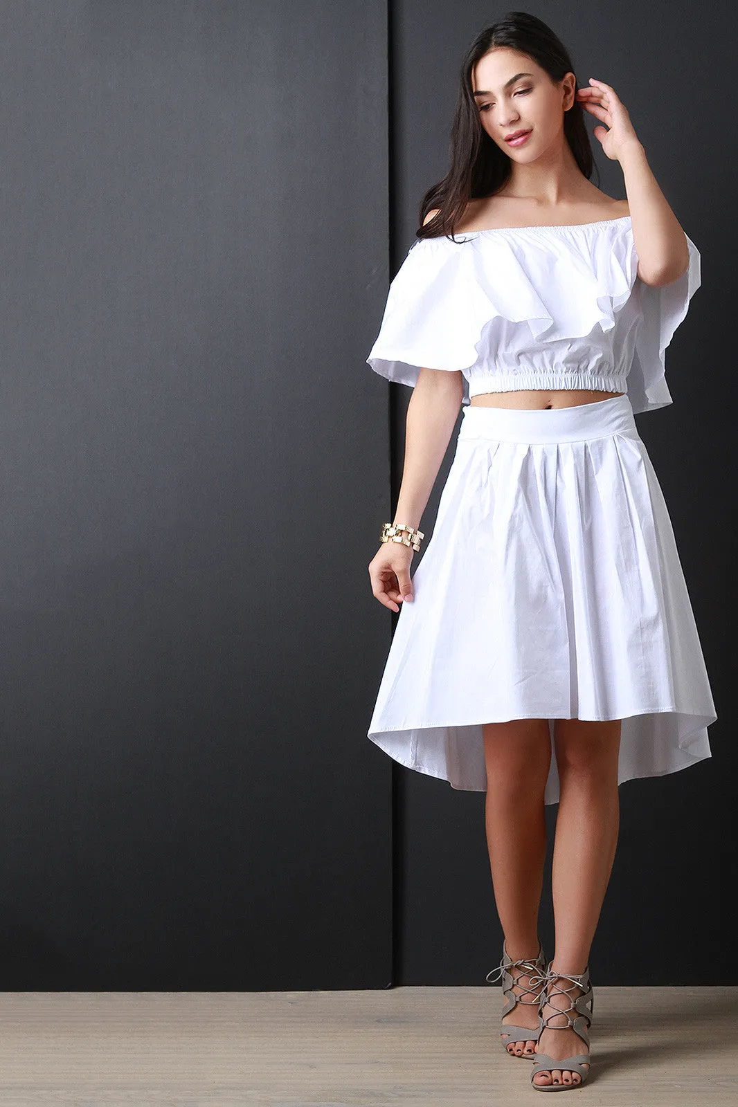 High Waist Tie High Low Hem Skirt