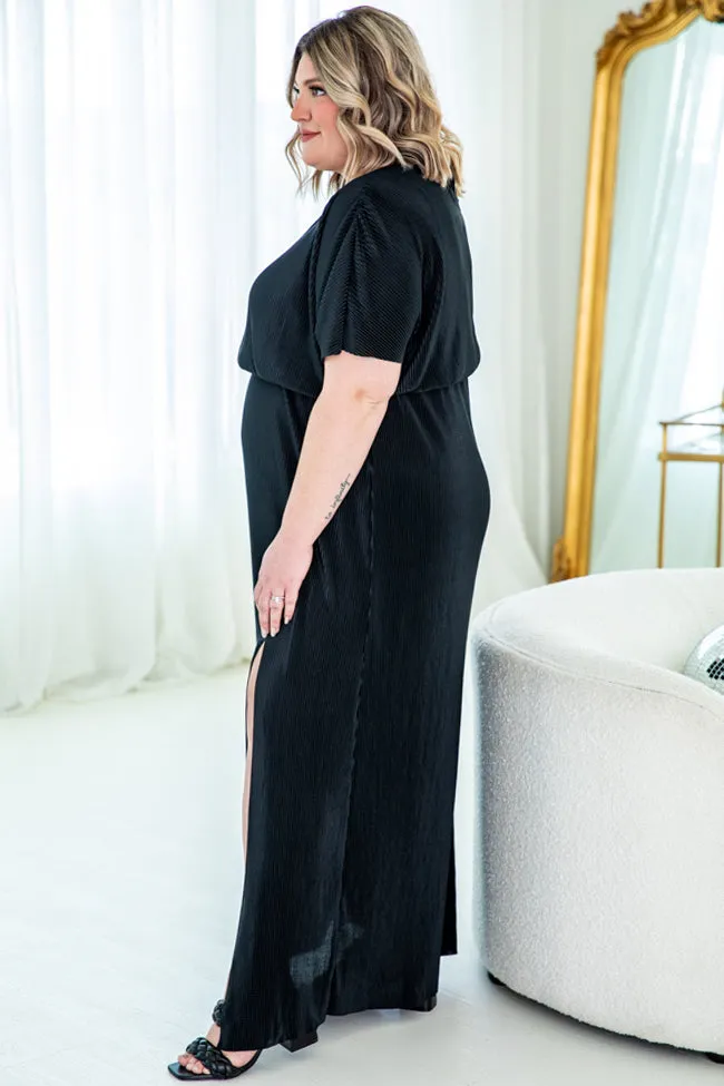 I Almost Do Black Plisse Short Sleeve Maxi Dress FINAL SALE