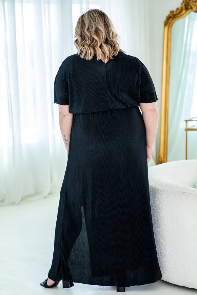 I Almost Do Black Plisse Short Sleeve Maxi Dress FINAL SALE