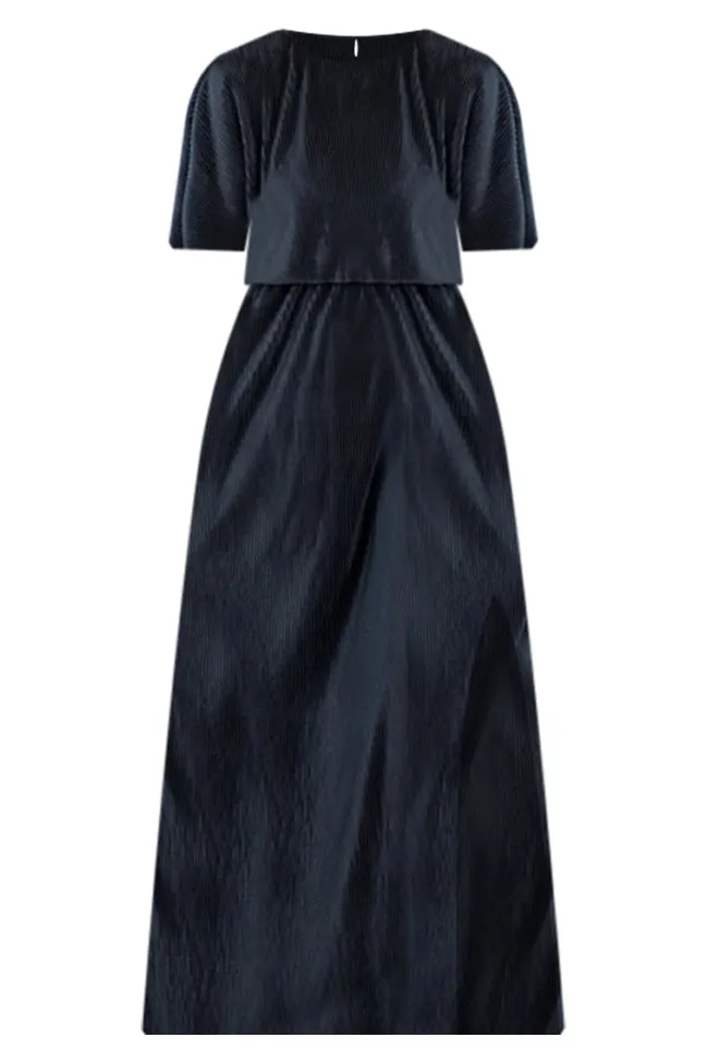 I Almost Do Black Plisse Short Sleeve Maxi Dress FINAL SALE