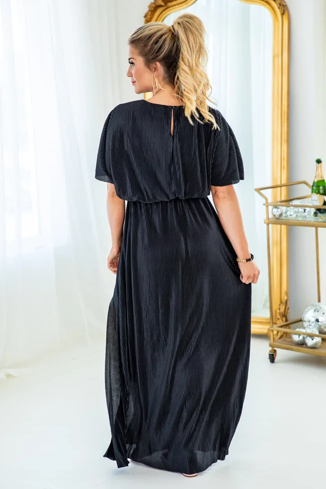 I Almost Do Black Plisse Short Sleeve Maxi Dress FINAL SALE