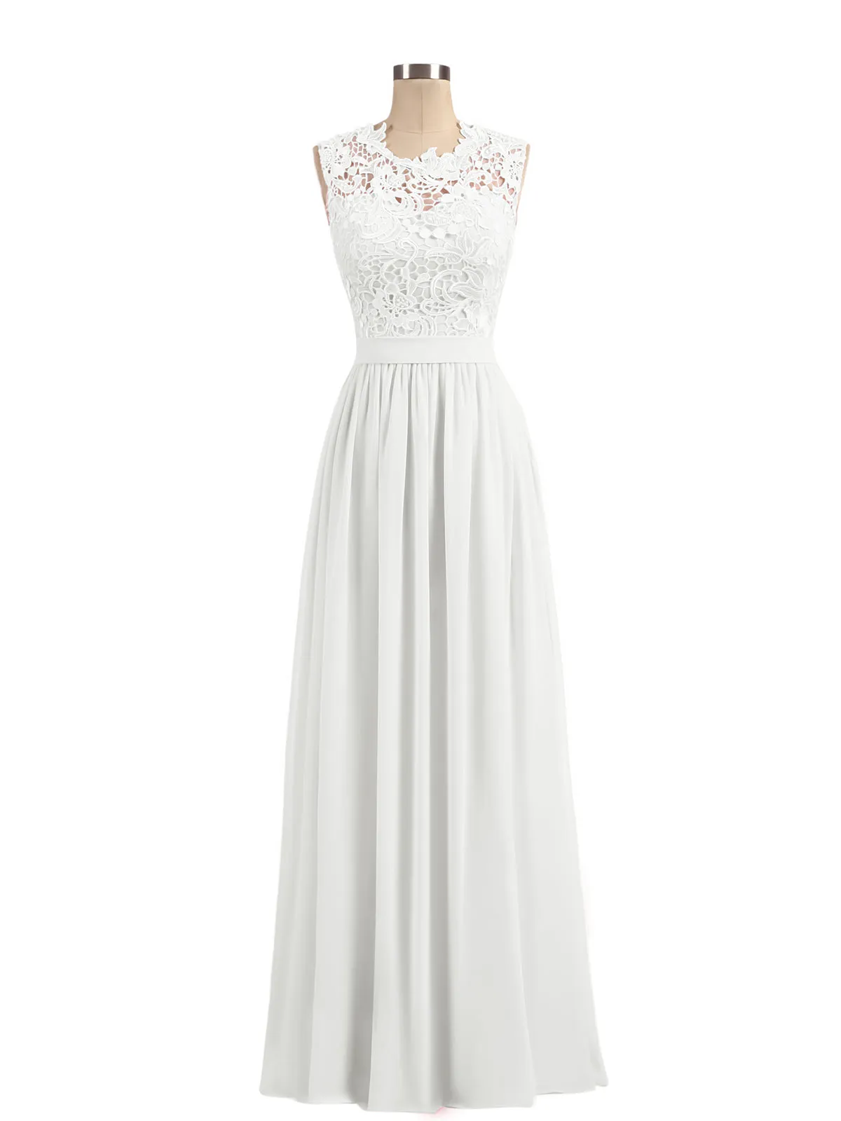 Illusion Neck Chiffon and Lace Dresses Ivory