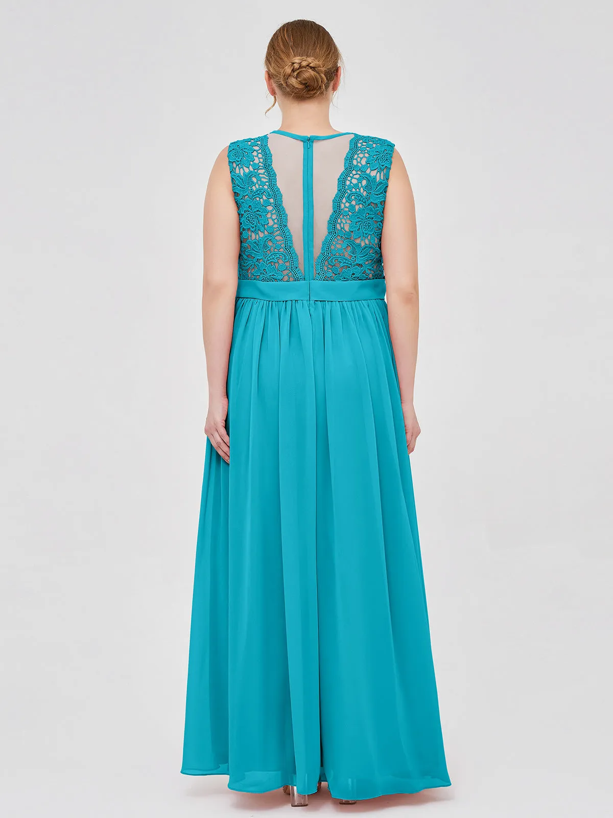 Illusion Neck Chiffon and Lace Dresses Jade