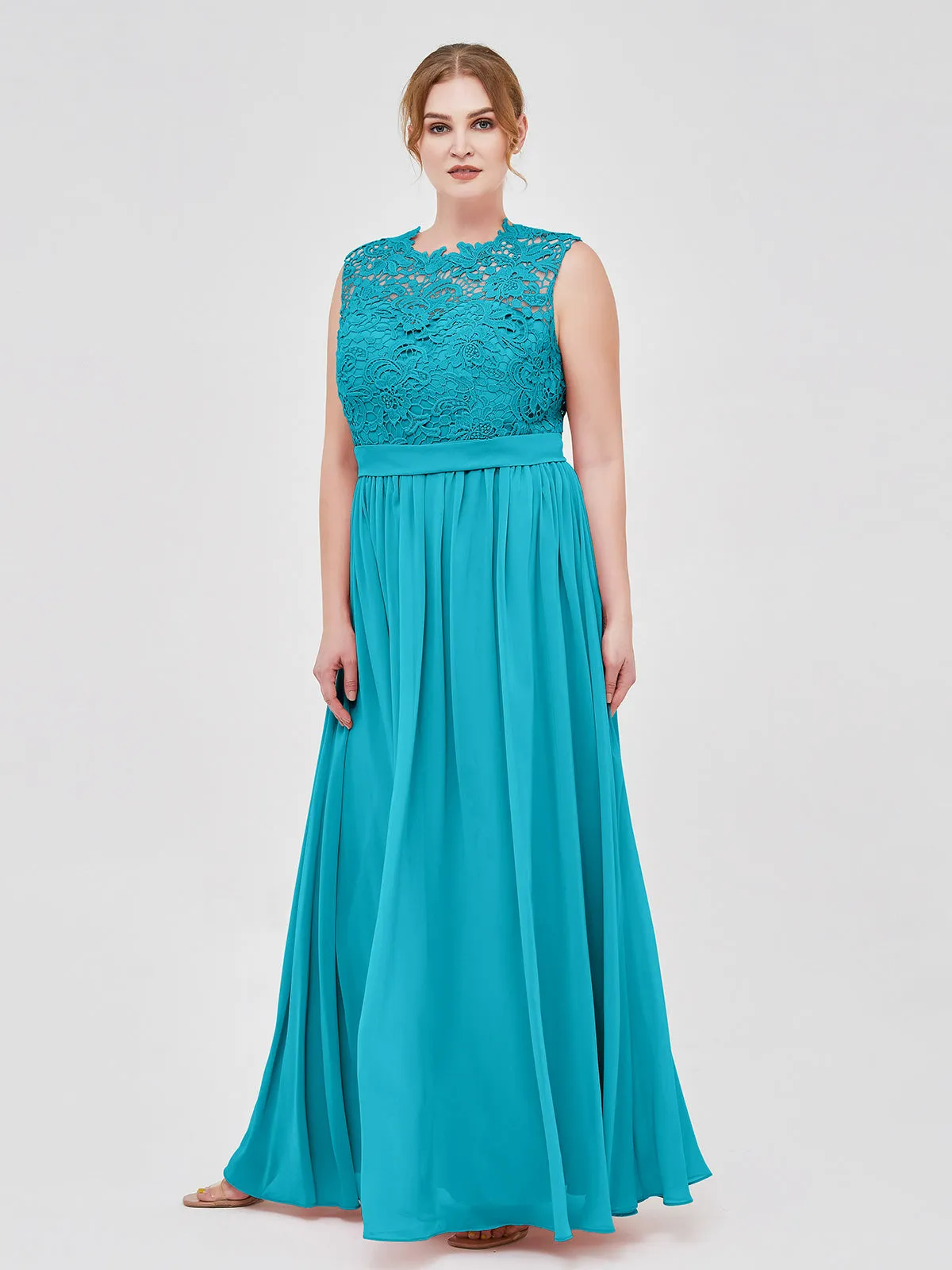 Illusion Neck Chiffon and Lace Dresses Jade